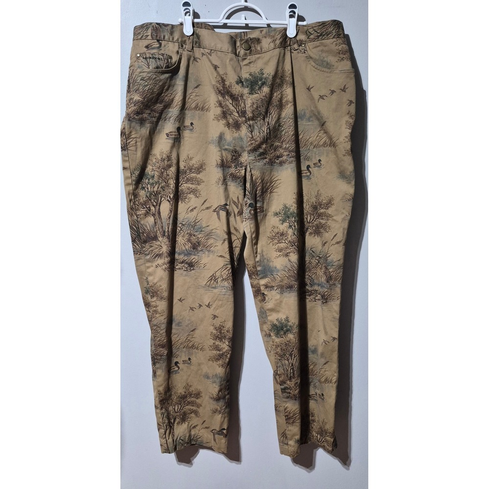 Lauren Ralph Lauren Duck Hunting Scenic Print Pants Tan Cotton Stretch 20W